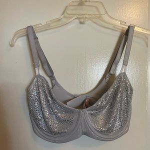 Victorias Secret Silver Bejeweled Bra 34DDD